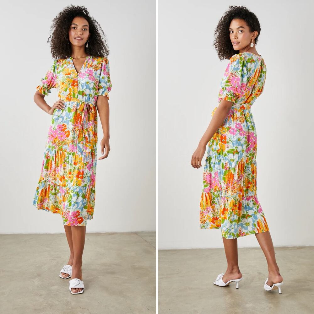 NWT Rails Eliana Midi Dress Day Garden Colorful Floral Belted Size Small